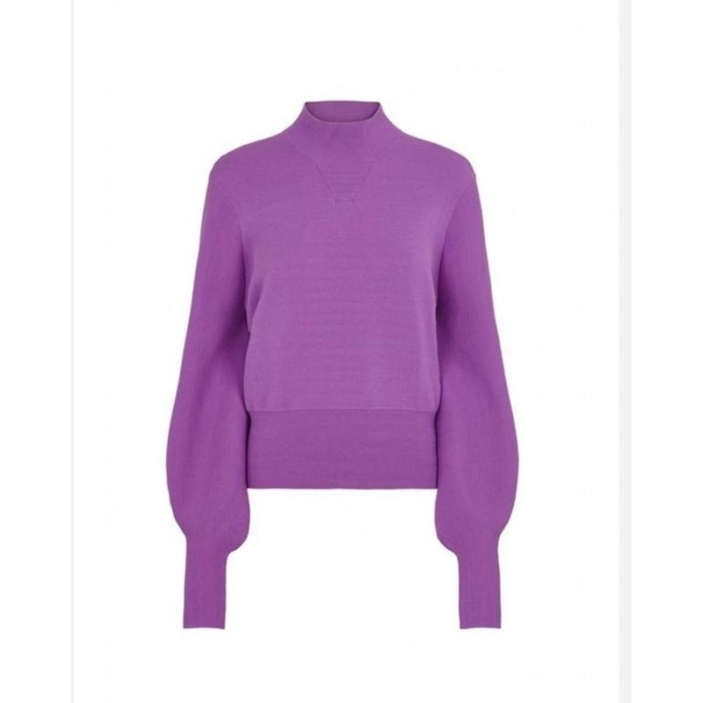 Just Female Alma Knit Sweater Iris Purple Mock Neck Balloon Sleeve Pullover S